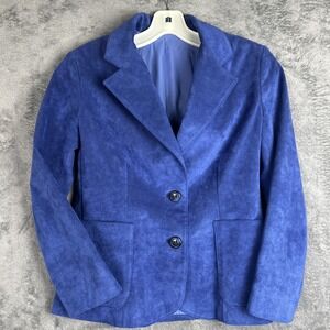 VTG Suede Leather Blue Jacket Women's Size 0P Petite Pockets Lined 2 Buttons‎